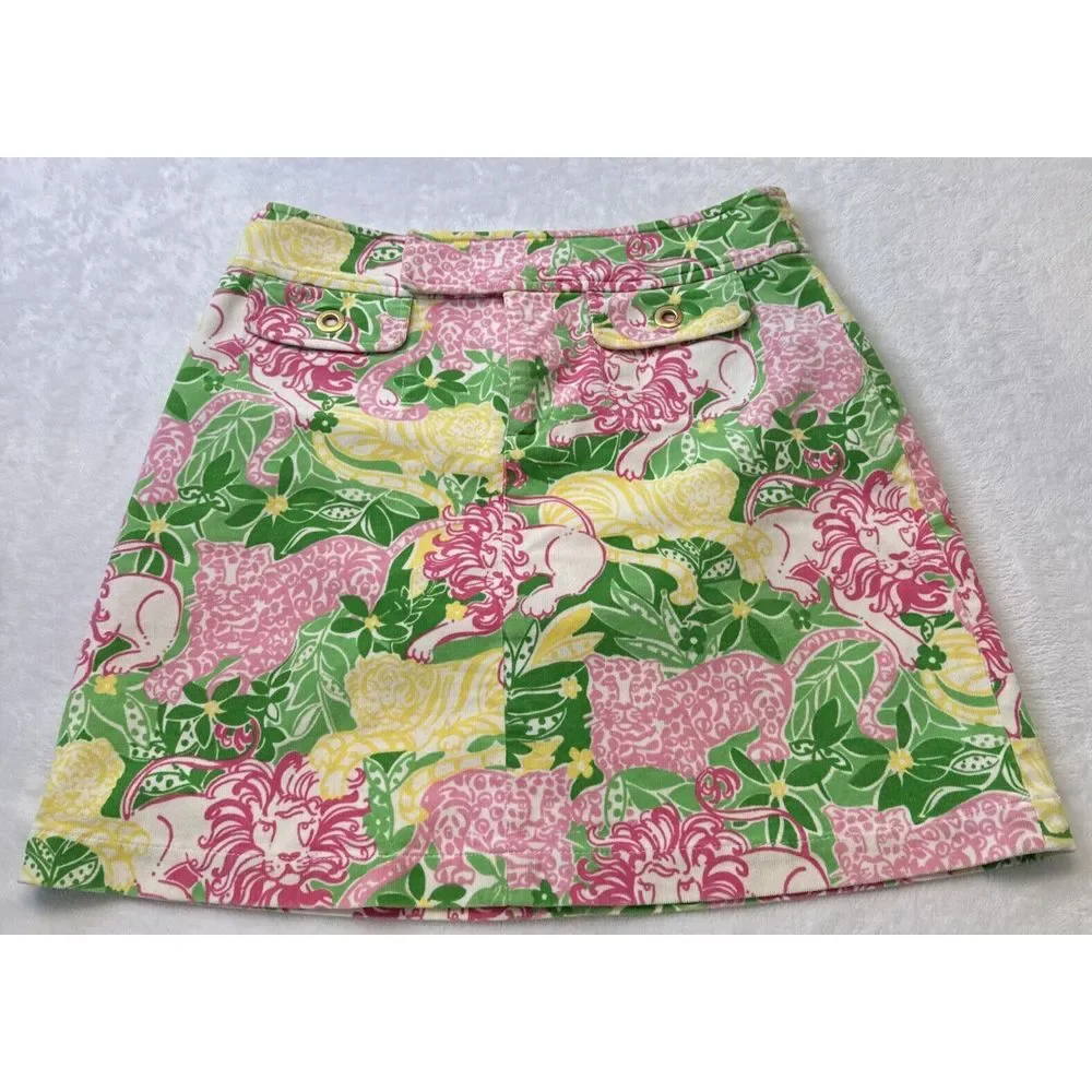 Vintage Lilly Pulitzer Sz 0 Jungle Skirt Womens Light Corduroy Cotton EXCELLENT‎